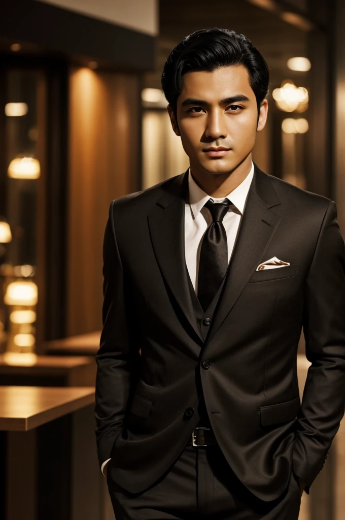 A young black-haired man, Brown eyes, mafia