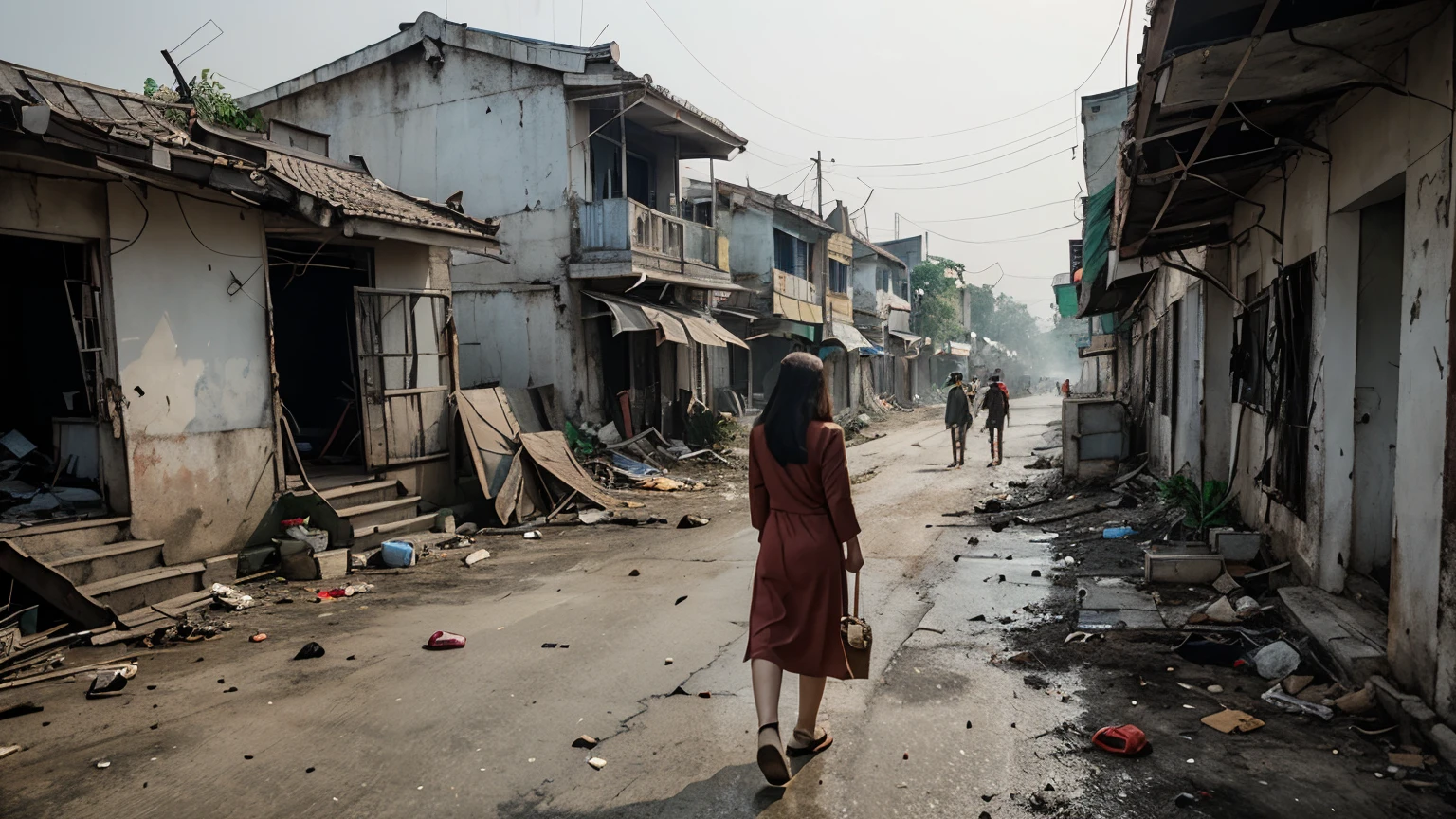 Một thành phố trong khung cảnh hỗn loạn, violence, fire, dilapidated, polluted