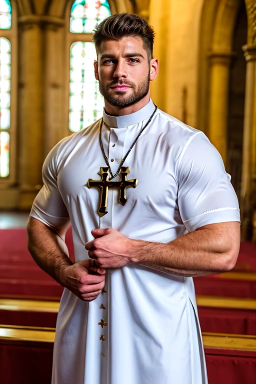 Best Quality,masterpiece,1 chico,men,Handsome and muscular man dressed as a priest.&#39;neck. the man is short,Combed hair and chiseled jaw.. He is standing with his arms at his sides and a serious expression., concentrated expression on his face. The Cure&#39;neck fits him snugly,Highlighting your muscular structure and emphasizing your masculinity.. The man exudes strength and confidence.,He is clearly relaxed and at ease in his surroundings... The combination of a priest collar and a muscular physique gives the man a unique and attractive appearance..,Neoclassic,religious building,vase,