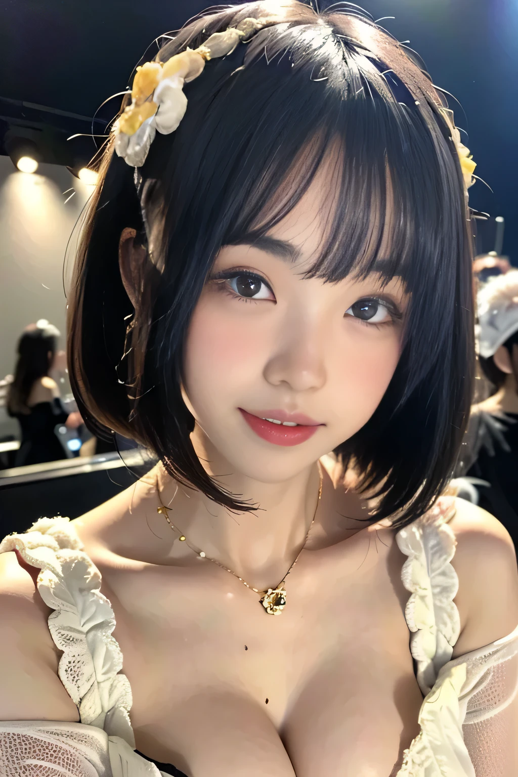(masterpiece,best quality:1.4),(absurdres:1.3),((8k)),((super resolution:1.4)),(raw photo,photo realistic:1.2),(shiny skin),extremely detailed skin,detailed face,detailed eyes,sparkling eyes,Detailed hand,Detailed Hair,Detailed Background,Symmetrical eyes,Beautiful costume coloring,(extremely Detailed nogisaka46 stage costumes,design),(detail Rakuten market, TEMU,online shopping,ta fashion),((Detailed small cleavage,holding microphone,Tokyo Dome, Yokohama Arena Concert,stage)),flat chest,young,1 girl,カウボーイショット,Japanese idol,extremely beautiful face,brown hair,Hair ornament, fair-skinned ,random hairstyle, pretty girl singing,,nsfw,,crouch,Front view from below:1.3,,show lace Panties ,squat