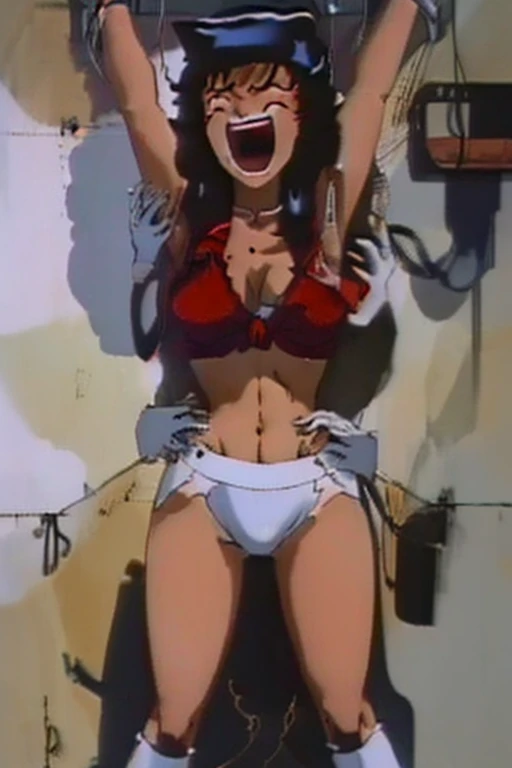 anime, hannah dundee, sexy body, gorgeous, she is laughing, she is excited, her eyes closed in laughter, (she is being tickled by men:1.4), (men have their hands all over her body:1.3),she is surrounded by men in mechanic shop, (the men are grabbing her sides with their hands:1.2), (the men are grabbing her torso with their hands:1.2),futuristic city, highly accurate, extreme detail, high quality,