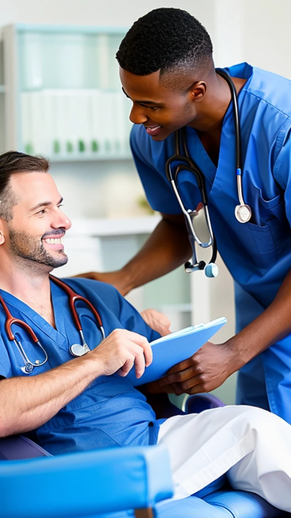 A male nurse takes care of a patient