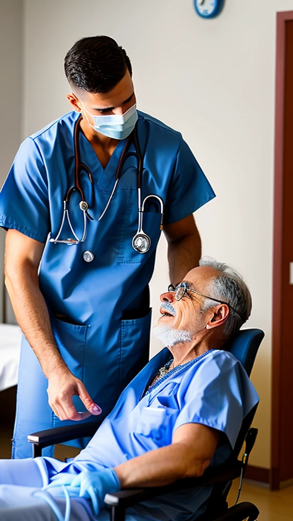 A male nurse takes care of a patient