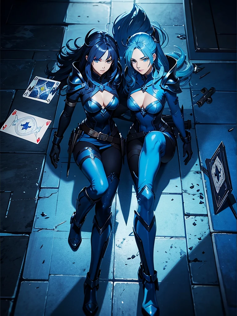Role playing game card layout, blue theme