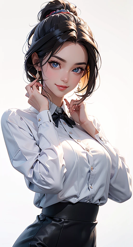 masterpiece, best quality, 3d rendering work, 3dMM style, close up, portrait, 3d, Serious and beautiful secretary，Beautiful Skin,Secretary outfit， light colored eyes, sweet smile,   