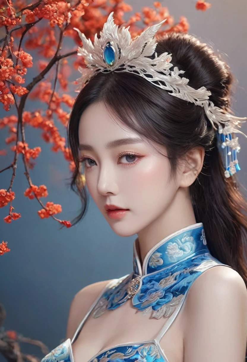 
Drawing embroidery works，dragon embroidery，Chinese clothing design，Silk fabric，Symmetrical style，Full body queen、Art flowers、The way flowers shine、My eyes also shine blue、
Waiting to start 
