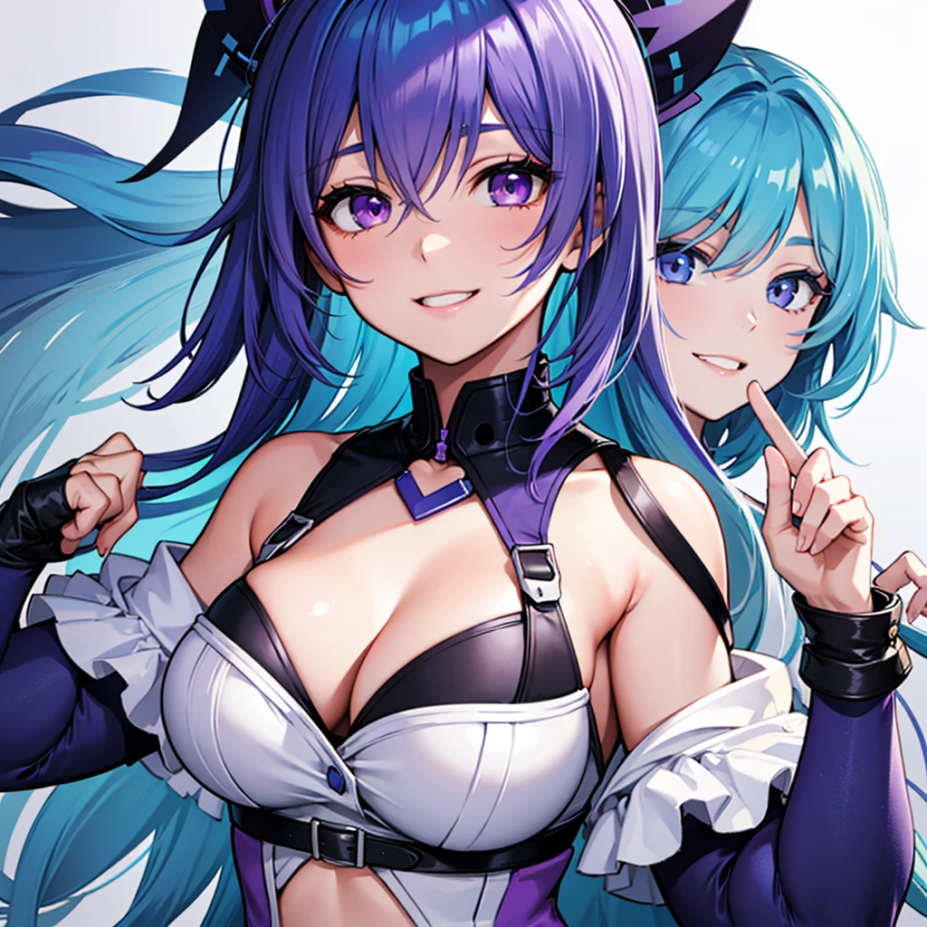 solo, One girl, High resolution, Shortcuts, Blue Hair,
Gradient color hairstyle, Inner Color, Large , smile, Purple eyes, laughing, Odd Eye,