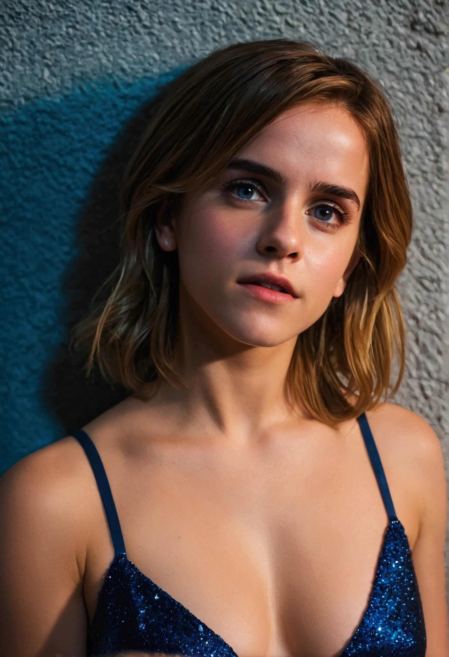 (style raw, work of art, best qualityer, ultra detali), age 28, Emma Watson posting outdoors, naked:1.2, large breasted, beautiful night, happily and happily, clear sky, analog style, (texture skin, film grain), cinematic light, side lighting, ultra high resolution