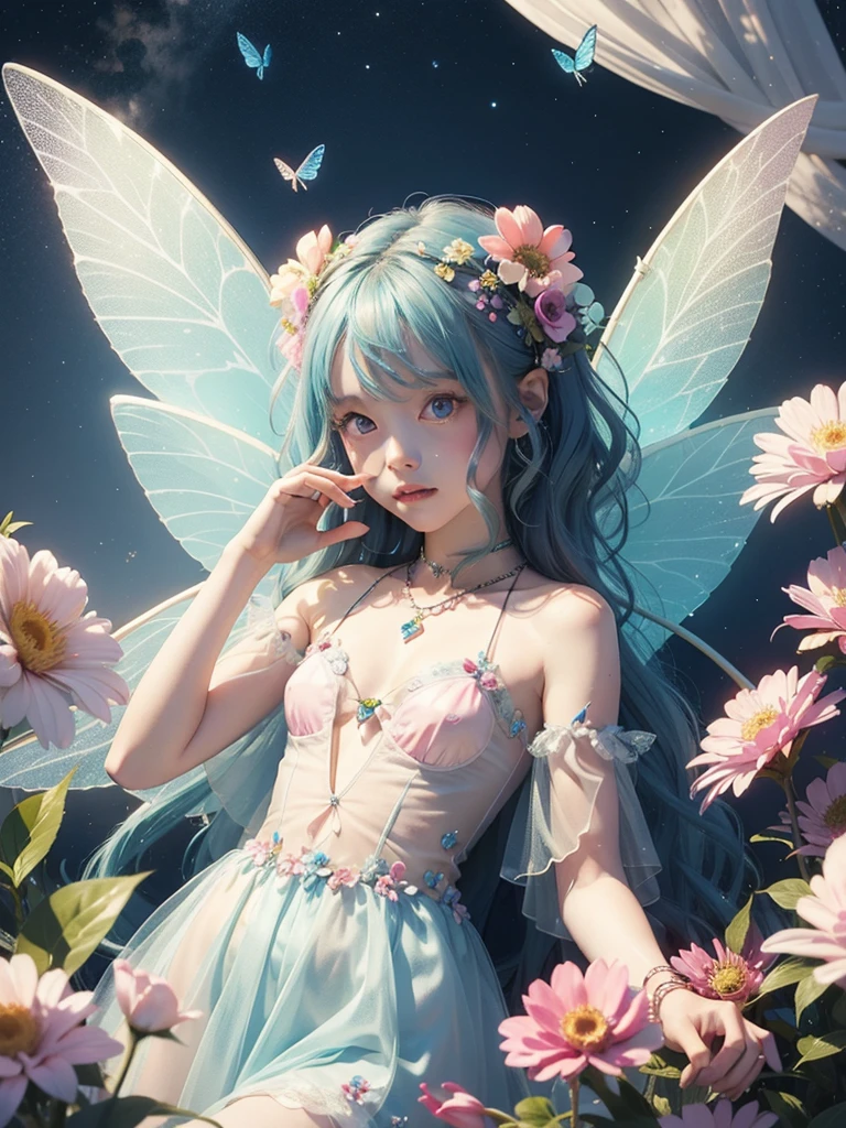 cute little Fairy flower fairy、transparent and colorful wings、