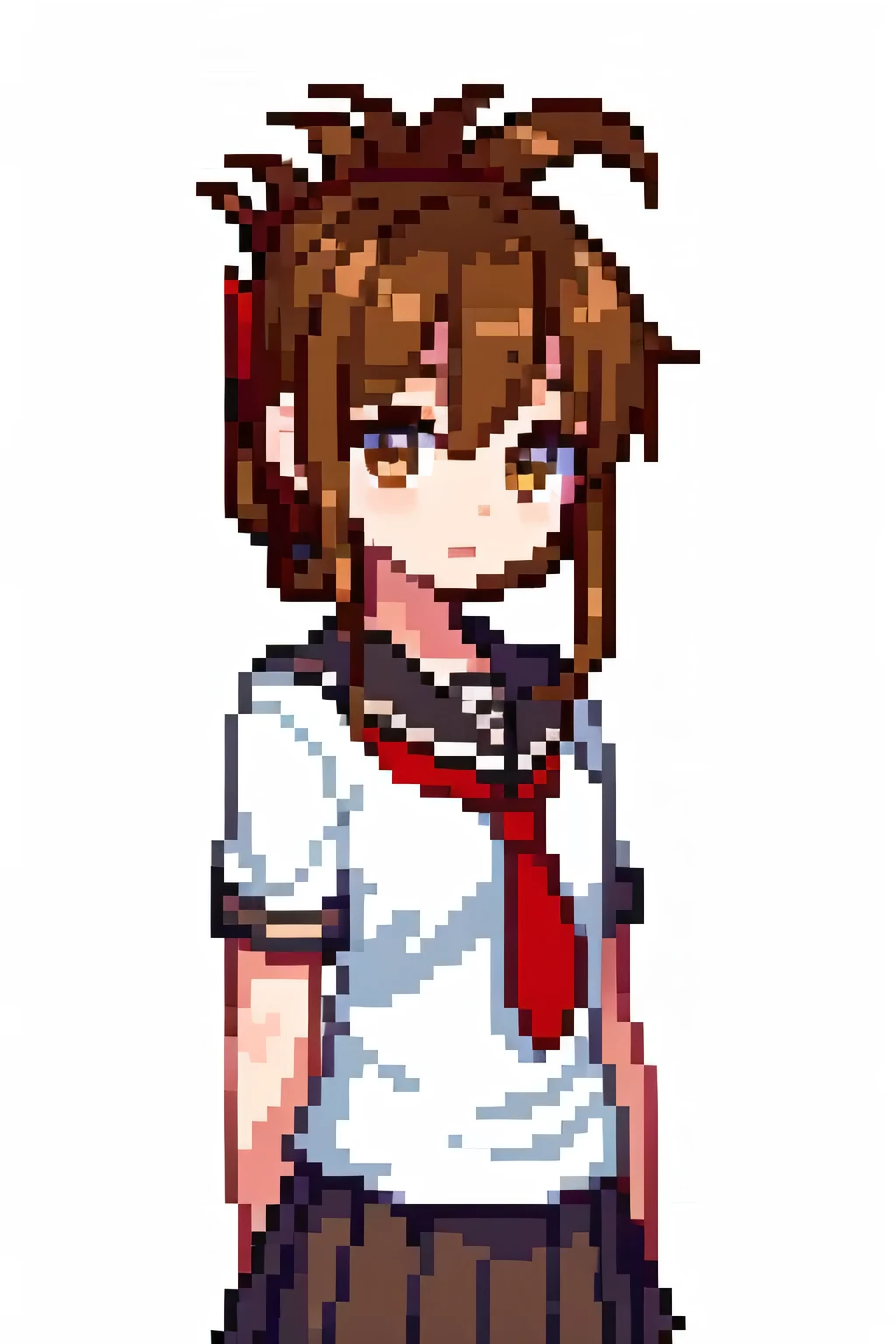 (masterpiece, best quality:1.2),illustration,8k,HD,1girl,solo,upper body,(portrait:1.2),brown_hair,folded_ponytail,brown_eyes,serafuku,long_hair,school_uniform,skirt,pleated_skirt,(masterpiece, Highest quality:1.2),shape,8k,High resolution,1 Girl,alone,brown_hair,Folded_ponytail,brown_eye,Seraphim,length_hair,School_uniform,White bikini bottoms,Are standing、Facing forward.