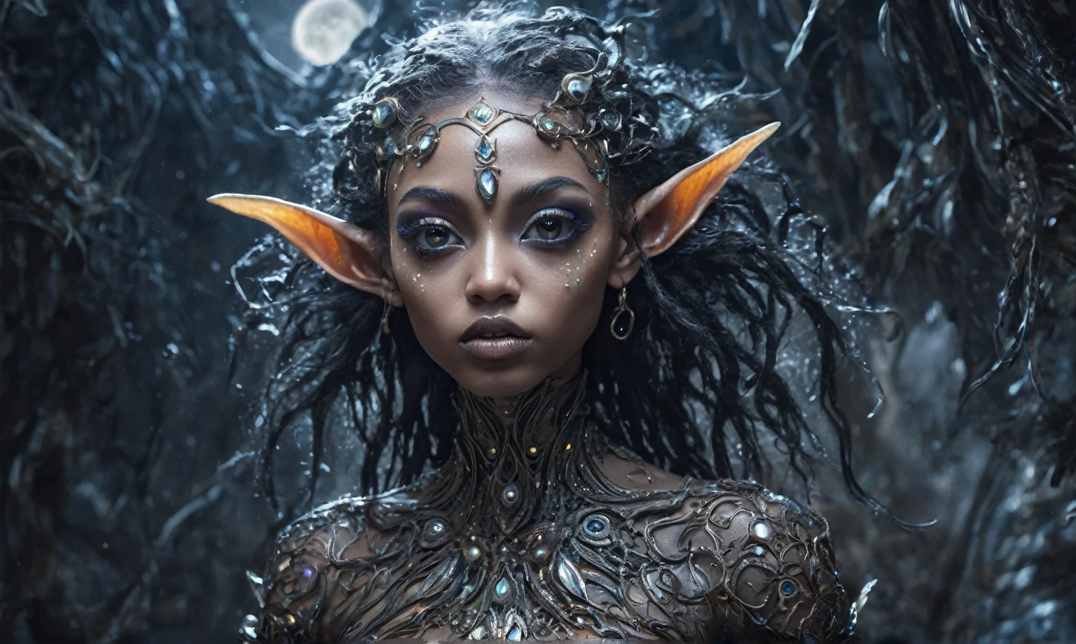pretty face,eyebrow up,full body length shot,obsidian elf,full body length shot,very beggar niobium graphite The Alien Entity, babychild, wants eat,full body shot, of psychedelic style ,The iris looks weird, attractive, The stars in space is reflected in the pupil, goose down eyelashes, long wavy luminescent hair,insane baggy clothes,view from height,full-body-shot,High contrast,Masterpiece,Realistic,Ultra Detailed,intricate details,realistic humid skin,extremly intricate,realism,photorealism, cinematic style,irina yermolova,HDR,((Wangechi Quality)),ominous landscape,glate gray atmosphere,by art Simon Stalenhag,Nicola Samori,(((Wangechi Mutu))),prime colors,urban,extremely detailed,masterpiece,intricate details,faded,eyes extremely detailed, high detailed eyes,4k resolution,RAW, Nikon Z9,scary town,stalker,goblin,Dubai of United Arab Emirates,Mestichino,Light particles,glass leather ,ink photography ,Mestichino,Light particles,chaos