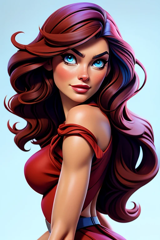 Milla Jovovich, long hair, redgown, Barbie, blue colored eyes, White background,