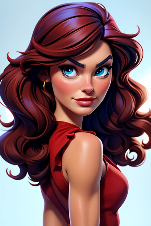 Milla Jovovich, long hair, redgown, Barbie, blue colored eyes, White background,
