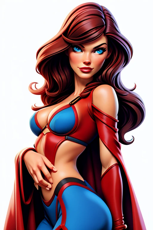 Milla Jovovich, long hair, redgown, Barbie, blue colored eyes, White background,