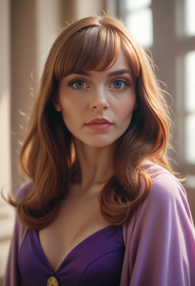 Realistic, 1 girl,daphne blake, half body portrait,movie shoot, 18 years old,