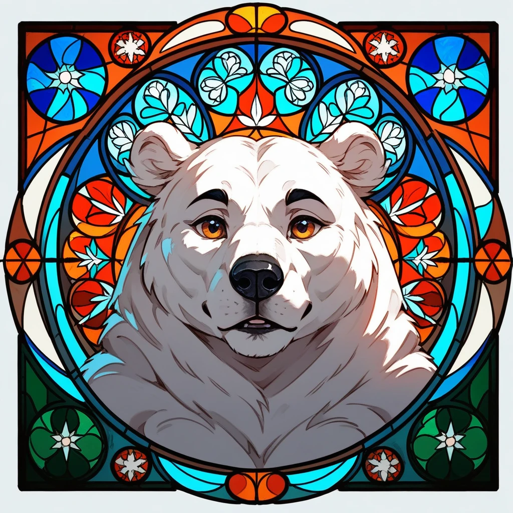 Snow Bear in stained glass portrait art style
  (score_9,score_8_up,score_7_up,score_6_up,score_5_up,score_4_up) source_furry