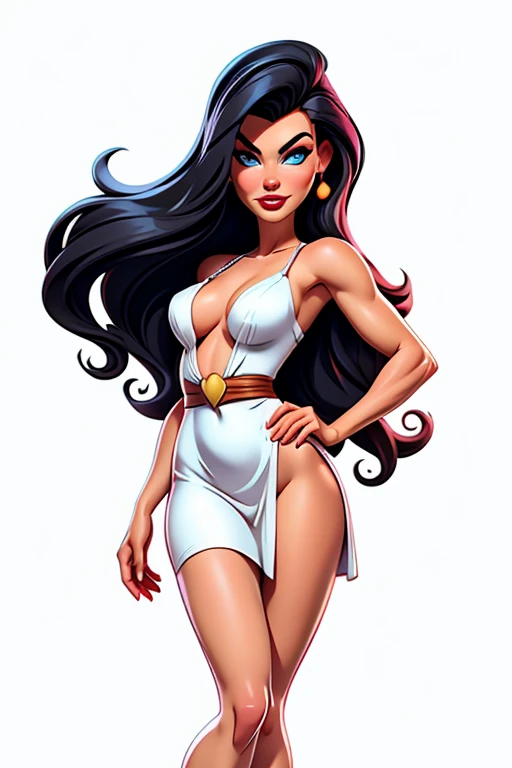 Milla Jovovich, long hair, redgown, Barbie, blue colored eyes, White background,Milla Jovovich, long hair, redgown, Barbie, cartoon sexy girl in white dress posing gracefully for a photo, beauty in loose dress, long straight black hair, Waist slender, sexy girl, mulher de corpo inteiro, wearing loose dress, beautiful seductive woman, slender figure, cartoon vector style, corpo pin-up, Broad Hips