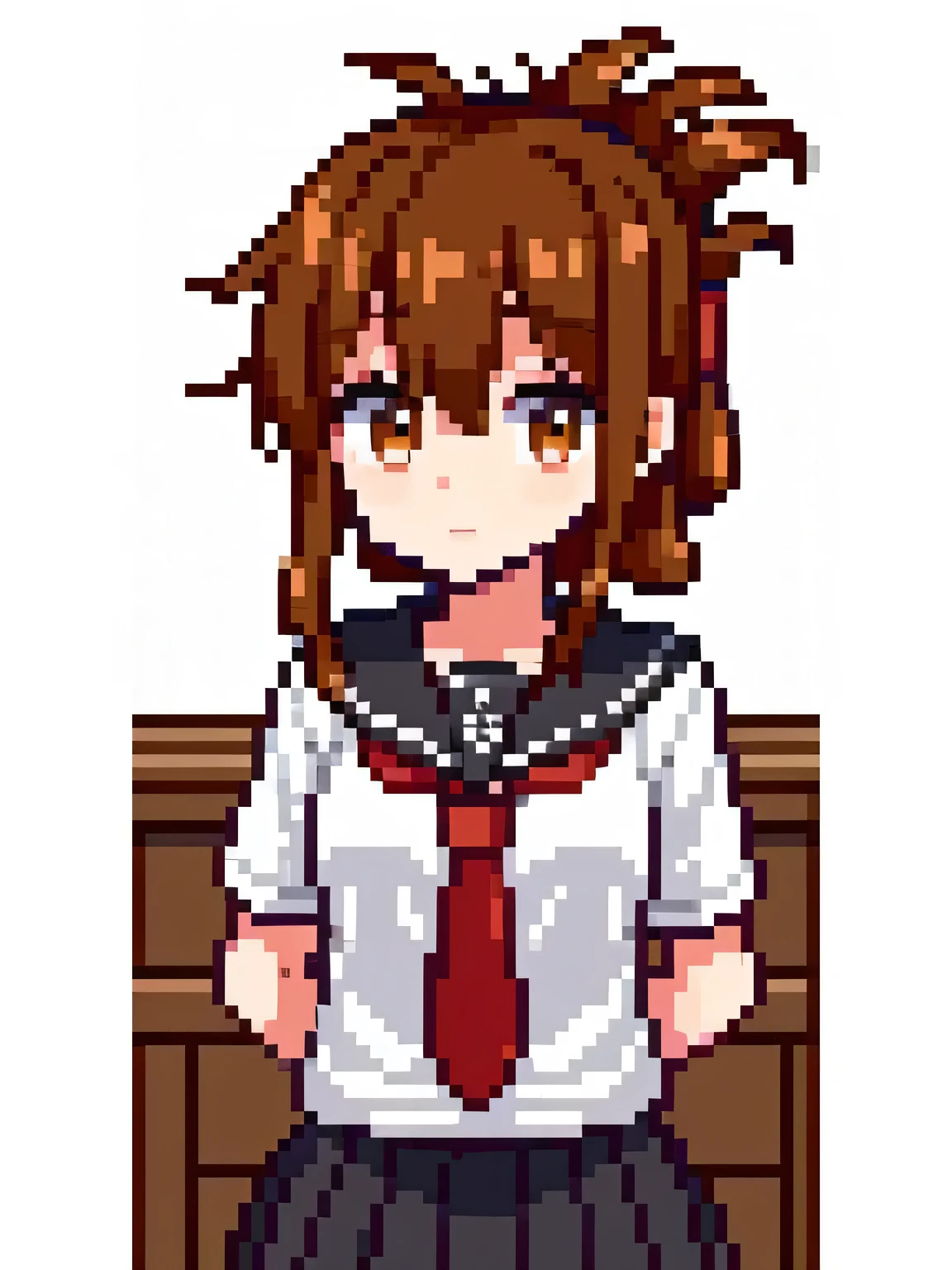 (masterpiece, best quality:1.2),illustration,8k,HD,1girl,solo,upper body,(portrait:1.2),brown_hair,folded_ponytail,brown_eyes,serafuku,long_hair,school_uniform,skirt,pleated_skirt,(masterpiece, Highest quality:1.2),shape,8k,High resolution,1 Girl,alone,brown_hair,Folded_ponytail,brown_eye,Seraphim,length_hair,School_uniform,White bikini bottoms,Are standing、Facing forward.