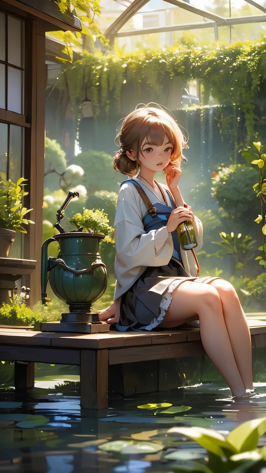 ((masterpiece)), (perfect anatomy), (delicate and beautiful hair),(best quality), (ultra-detailed),extremely detailed 8k, 1girl,10 year old girl, sitting on chair, school gril uniform, classroom at day, (clothed urination), (((transparent_urine))),(peeing), Outdoor Urination, blush, Crying, Yukata, middle waist,medium breasts, shade of trees, looking down, geta, Delicate arms and hands, detailed hands, good fingers,(hands on her crotch), Authentic skin texture, (crotch area wet with urine), (lots of urine drips from crotch), urine spreaded around her feet,dry upper body,cinematic lighting,scenery,