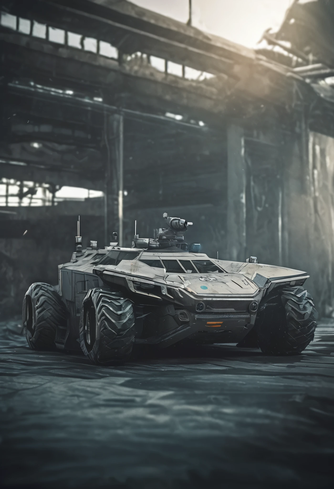 One Epic Cinematic shot of Futuristic Advanced Military Vehicle, extremely detailed, 8k UHD (masterpiece:1.2) (photorealistic:1.2) (best quality) (intricate) (8k) (HDR) (cinematic lighting) (sharp focus)