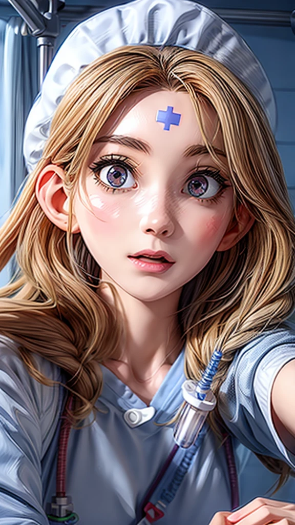 beautiful female nurse, 1girl, detailed face, detailed eyes, detailed lips, detailed skin, medical uniform, holding syringe, medical equipment, sterile environment, bright lighting, clean and crisp, photorealistic, 8k, high quality, hyper detailed, masterpiece, intricate details, realistic shading and textures