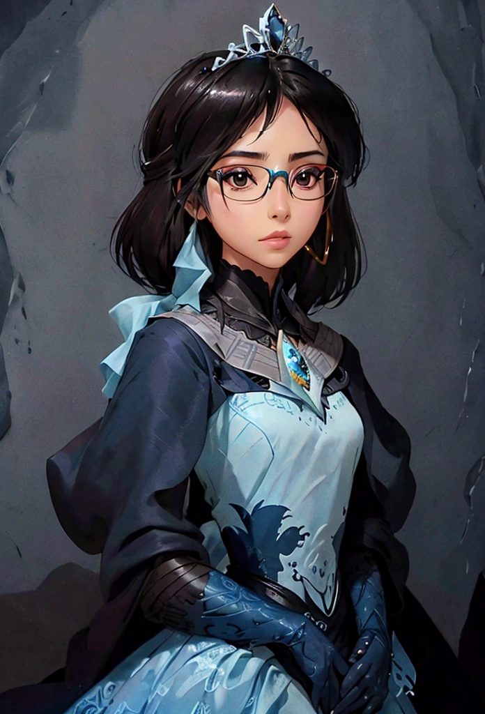 black princess with glasses and blue dress