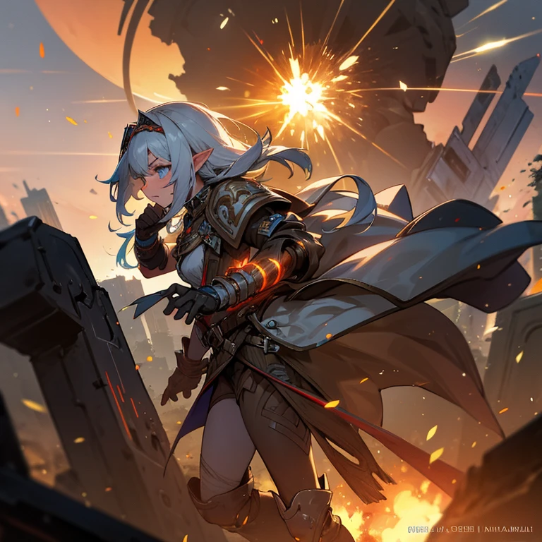 kinematics, ruined city, different races, elven, telianthropus, flurry of vaslas, explosions