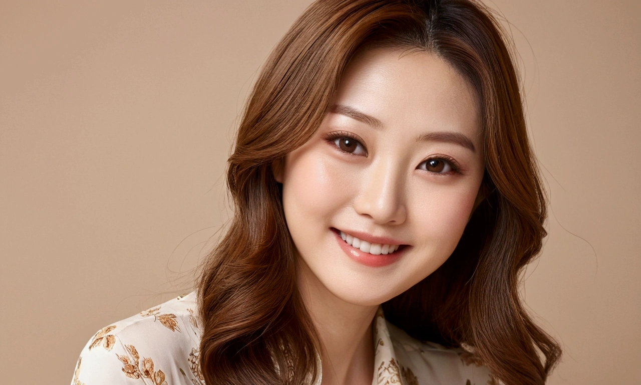 Best image quality、Japanese women、50th Generation、Light brown hair、long hair、Double eyelids、Large pupils、round face、Wrinkles at the corners of the eyes、Beautiful face、smile、Blouse top