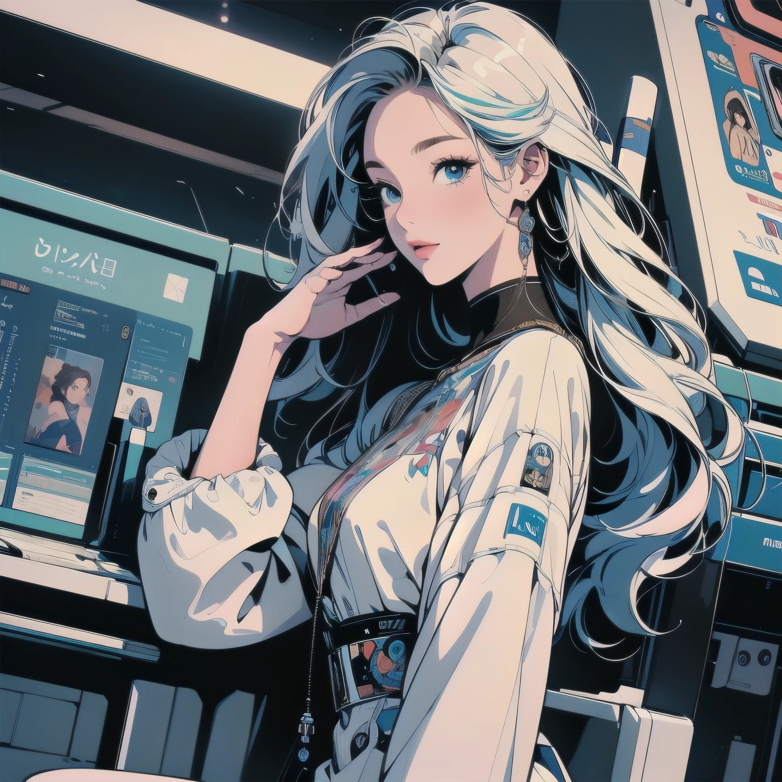 (((masterpiece, Highest quality)))、(((32K Wallpapers)))、The most detailed and colorful machines、(((A highly detailed and complete white futuristic machine with a woman)))、The most detailed background、(((Flat Chest)))、(((Surrounded by many complex, sophisticated, futuristic machines)))、head shot,((((more various angle))))、((Overall colorfully))、A perfect machine、Perfect Face、(((The most complete machine of the future)))、Sparkling Eyes