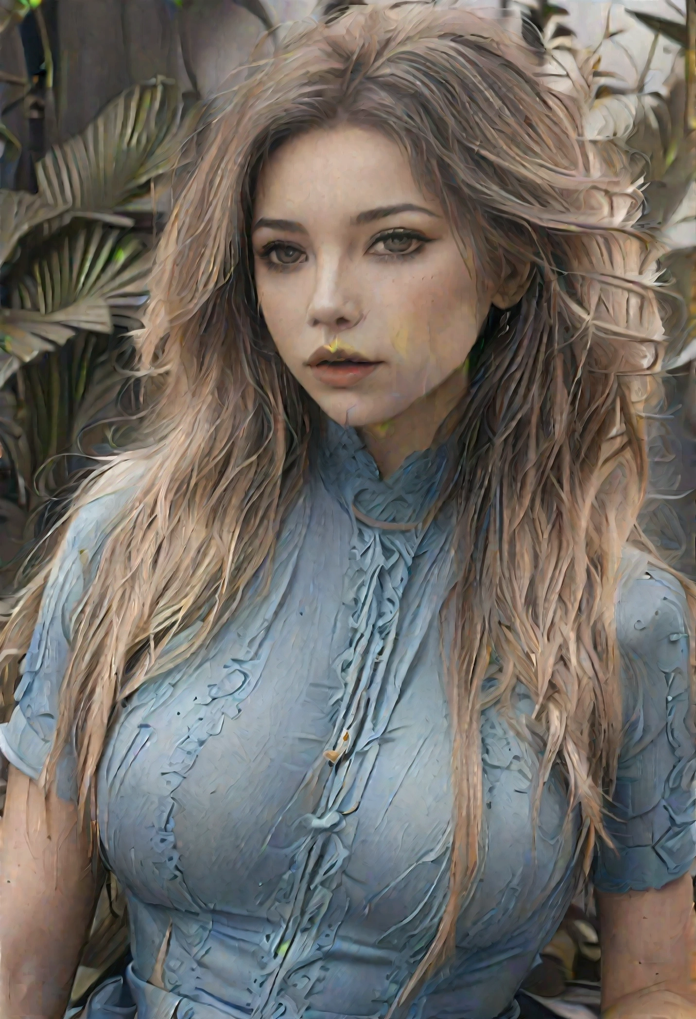 (best quality,4k,8k,highres,masterpiece:1.2),ultra-detailed,(realistic,photorealistic,photo-realistic:1.37),HDR,UHD,studio lighting,ultra-fine painting,sharp focus,physically-based rendering,extreme detail description,professional,vivid colors,bokeh,portraits,landscape,photography,warm color tones,soft lighting,ethereal vibe.
A young mother with her little daughter stands in a dense fog on a meadow, with a bikini on. The fog wraps around them, creating an ethereal atmosphere. In the background, a serene lake is partially covered by the mist, adding to the mysterious ambiance.
The mother has a radiant smile on her face, exuding warmth and love. Her eyes are beautifully detailed, reflecting the gentle light that filters through the fog. Her long, flowing hair falls gracefully over her shoulders.
The little daughter, dressed in a cute bikini, holds her mother's hand tightly and looks up at her with adoring eyes. Her face is extremely detailed, capturing the innocence and wonder of a . Her lips form a joyful smile, mirroring her mother's happiness.
The meadow surrounding them is covered in dew, which glistens under the soft lighting. The grass is vibrant and verdant, providing a contrasting element against the misty backdrop. The scene has a sense of tranquility and serenity.
The lake in the background is partially hidden by the mist, creating a dreamlike effect. The water reflects the warm color tones of the sky, adding a touch of magic to the overall composition. The ripples on the water's surface hint at a gentle breeze, adding movement to the stillness of the scene.
The overall image quality is of the highest standards, with 4k resolution, allowing for every minute detail to be captured. The lighting is carefully crafted to accentuate the natural beauty of the subjects and the surroundings. The colors are vivid and rich, creating a visually captivating experience.
This prompt sets the tone for a portrait-style artwork with a landscape element.