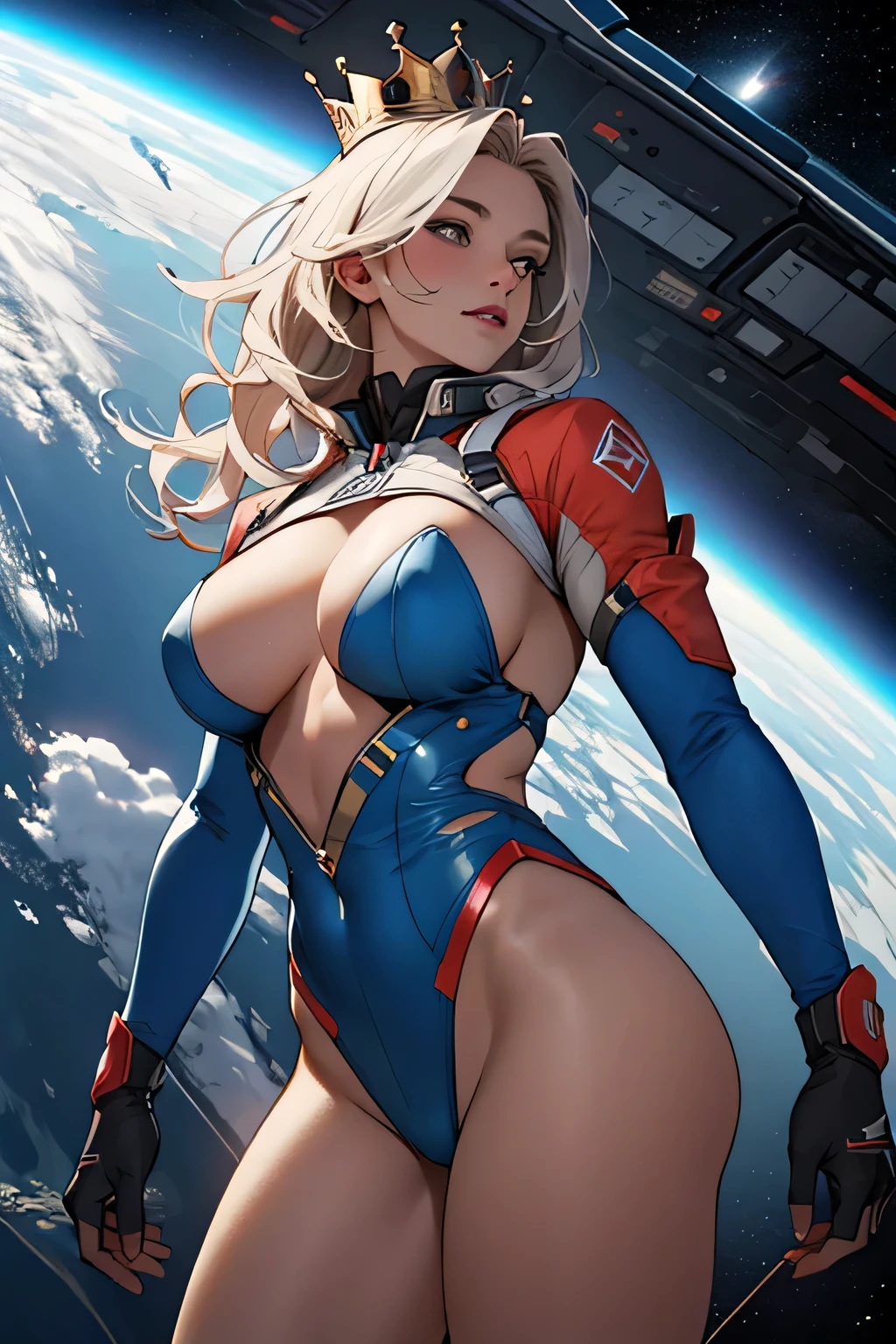 ((best quality)), ((masterpiece)), (detailed), [ WOMAN], [QUEEN] [BIG BOOBS] [FALLNG  IN SPACE] 