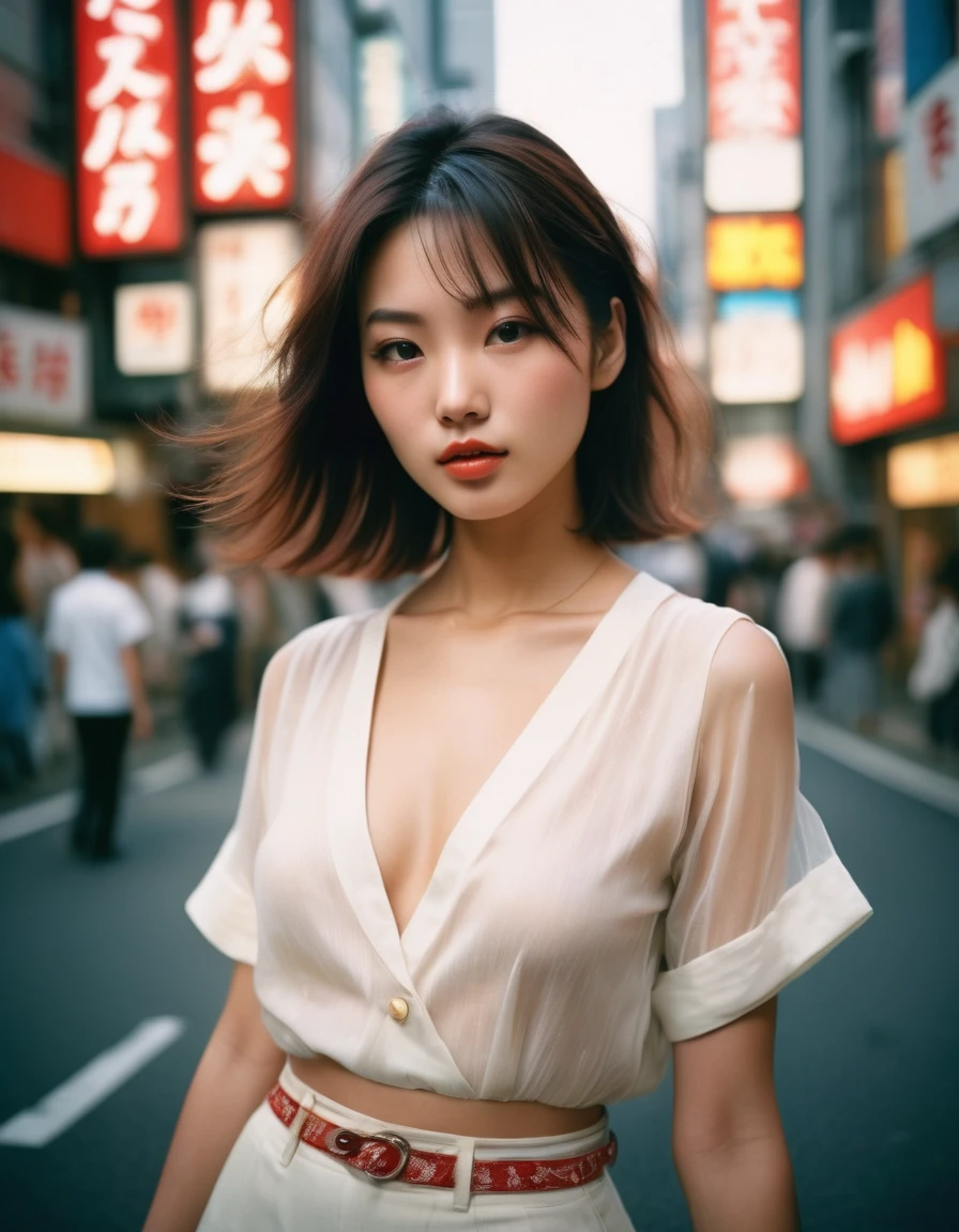 In the bustling streets of Shibuya, Japan, amidst the neon lights and vibrant energy, a scene from the past comes to life. Picture this: a supermodel, exuding timeless elegance, adorned in vintage 90s attire, effortlessly commands attention as she poses for a photoshoot. The click of a Kodak analog camera fills the air, capturing every moment with an aura of nostalgia.

The model's confidence is palpable as she strikes poses reminiscent of iconic supermodels of the past era. Her attire, a blend of grunge and glamour, transports onlookers to a bygone era of fashion revolution. The streets of Shibuya, a canvas of urban artistry, provide the perfect backdrop for this timeless photo session.

As the photographer, a master of his craft, adjusts the lens of his Kodak analog camera, he skillfully captures the essence of the moment. Through the lens, the world transforms into a sepia-toned masterpiece, evoking the raw emotion and authenticity of the 90s aesthetic.

Each click of the shutter immortalizes the model's poise and elegance against the dynamic backdrop of Shibuya's iconic landmarks. The vintage Kodak filter adds a subtle graininess, enhancing the retro charm of the photographs, reminiscent of a time when film photography reigned supreme.

In this fusion of past and present, Shibuya becomes more than just a location; it becomes a stage for a timeless performance of style and sophistication. As the sun sets on the bustling streets, leaving behind a trail of memories captured on film, one thing is certain – this Kodak moment will endure as a testament to the enduring allure of retro glamour in the heart of modern Japan. super fine body, super fine face, super fine eyes, super fine nose, superfine mouth, super fine hands, super fine fingers, good shape, very perfect body, very perfect face, very perfect eyes, very perfect nose, very perfect mouth, very perfect hands, very perfect fingers, super detailed body, super detailed face, super detailed eyes.lingerie