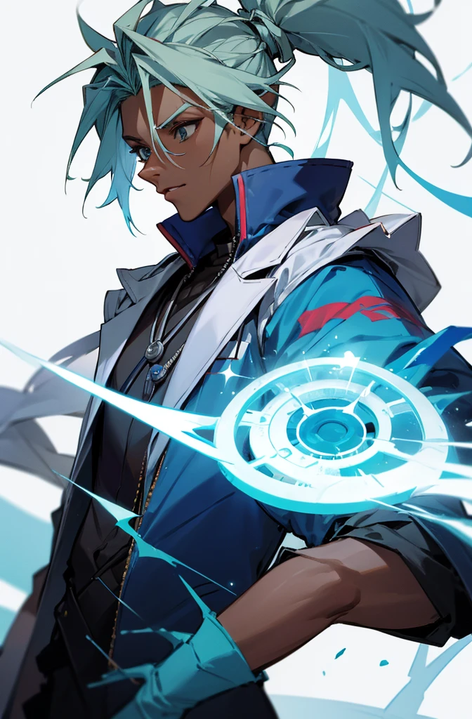 Ekko from arcane wearing a maks and a doctor's jacket