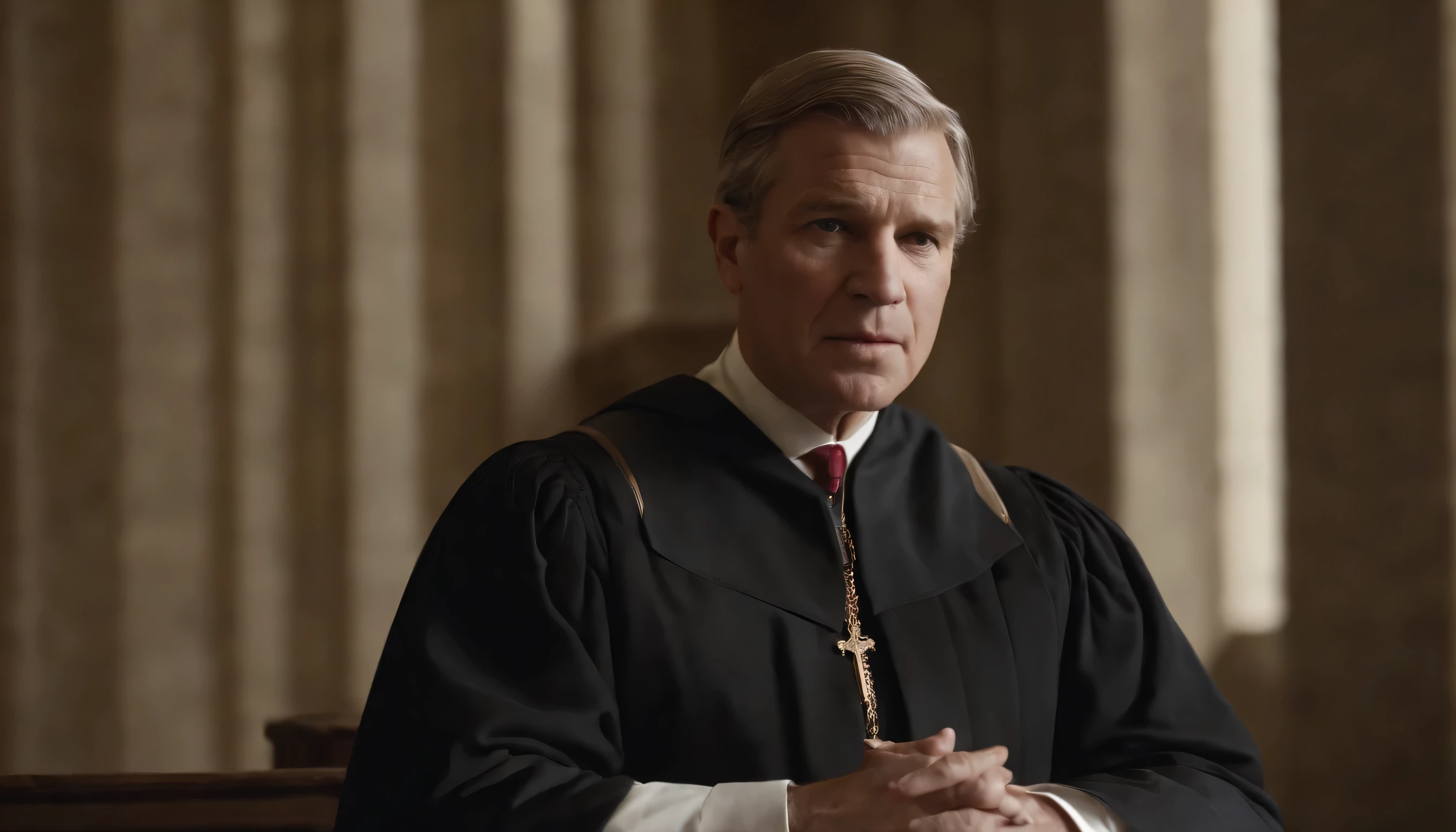"Dans la grande salle de justice, Le roi David préside une affaire complexe qui met à l'épreuve sa sagesse et son sens de la justice.. Alors que les plaignants et les défendeurs plaident, David écoute avec une attention sans faille, ses décisions portent le poids des lois du royaume."