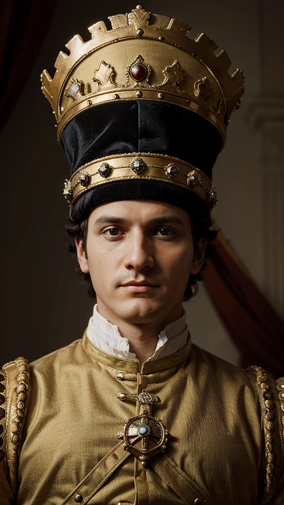 Napolean bonaparte putting crown on his head and evil face
