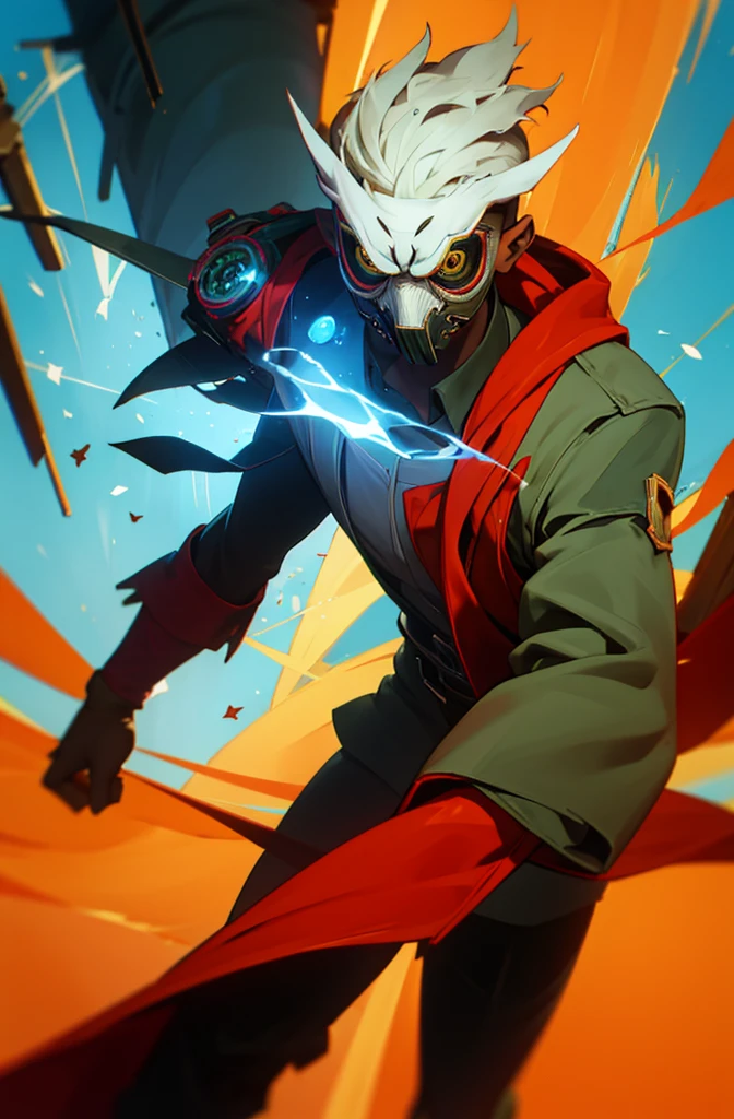 Ekko from the Netflix series "Arcane" wearing a doctor's jacket and owl mask