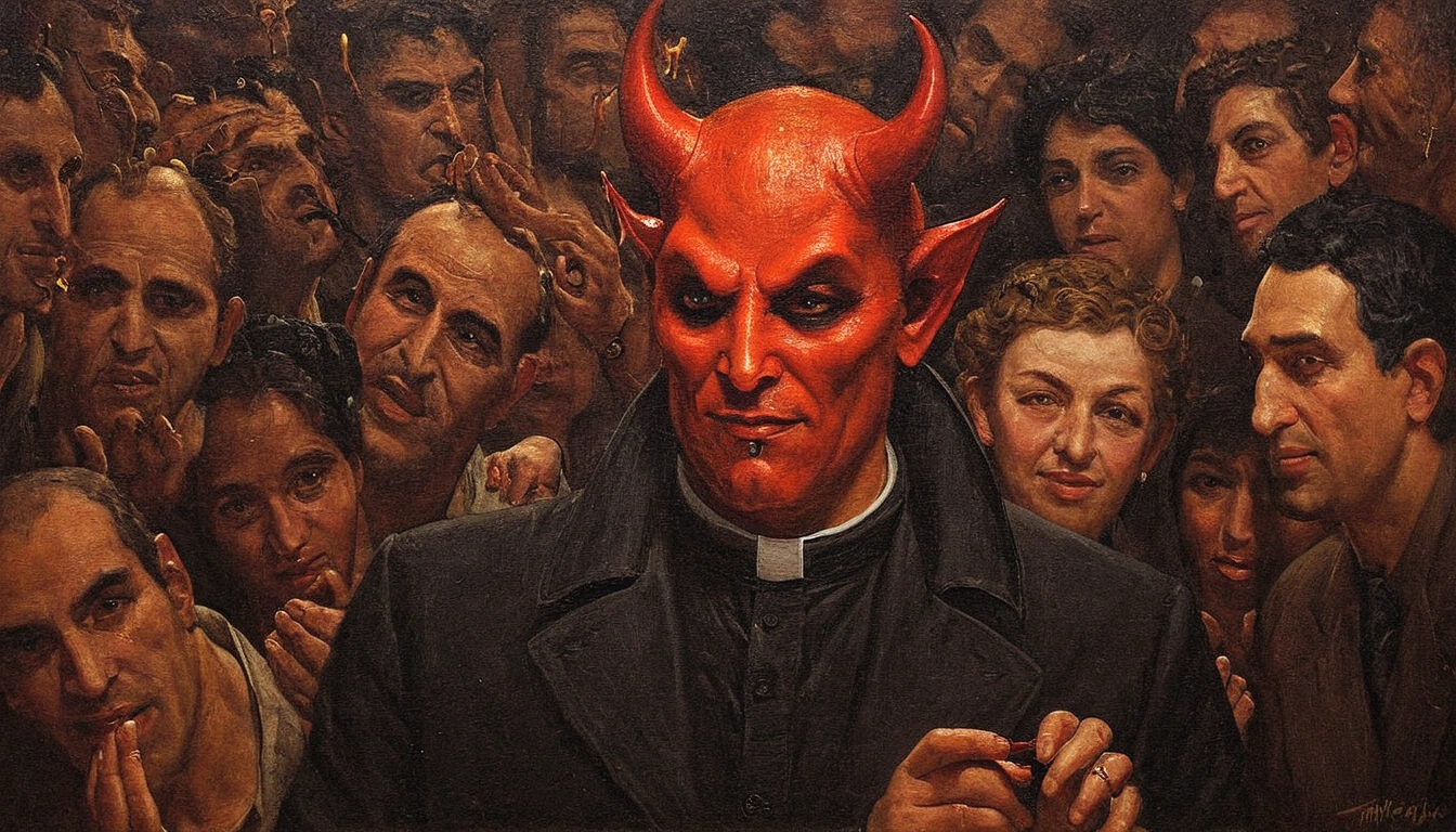 devil with people, oil painting