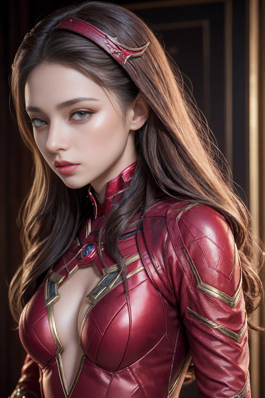 1 girl, (((17 years))), (((Perfect body))), masterpiece, best quality, 8K, Extremely detailed skin texture, Extremely detailed fabric texture, Beautiful and delicate face, (((Extremely beautiful))), Intricate details, Extremely detailed, ((Scarlet Witch's Black Widow)), (((Curly Blonde))), Extremely beautiful blonde, (((Extremely detailed long hair))), big red hairtie, Ponytail, Dynamic poses, ((Clothes that show thighs)), (Extremely detailed legs), ((shorts)), ((skirt)), (((Wide hips))), (Extremely detailed thick thighs), Sexy, Sexy pose, (((Extreme hourglass figure))), Extremely detailed deep red lipstick, Extremely detailed lips, Extremely detailed blue eyes, Beautiful appearance, (Slanted eyes), Extremely detailed provocative mouth, Extremely beautiful seductive lips, blush, Professional Makeup, Eyeshadow.