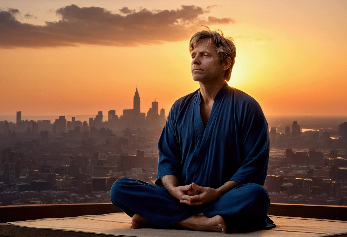 Mature man, Meditation, In front of the beautiful skyline, As the sun sets, Related to God, Portrait Photos, directed by: Drew Tucker, directed by: Adam Marchinsky, directed by: Alexander Kucharsky, directed by: Gavin Nolan, 8K Hyperrealism, directed by: Jason Felix, Yuri Shevidov and Tom Bagshaw, Illustration Art, Estillo Eric Johnson