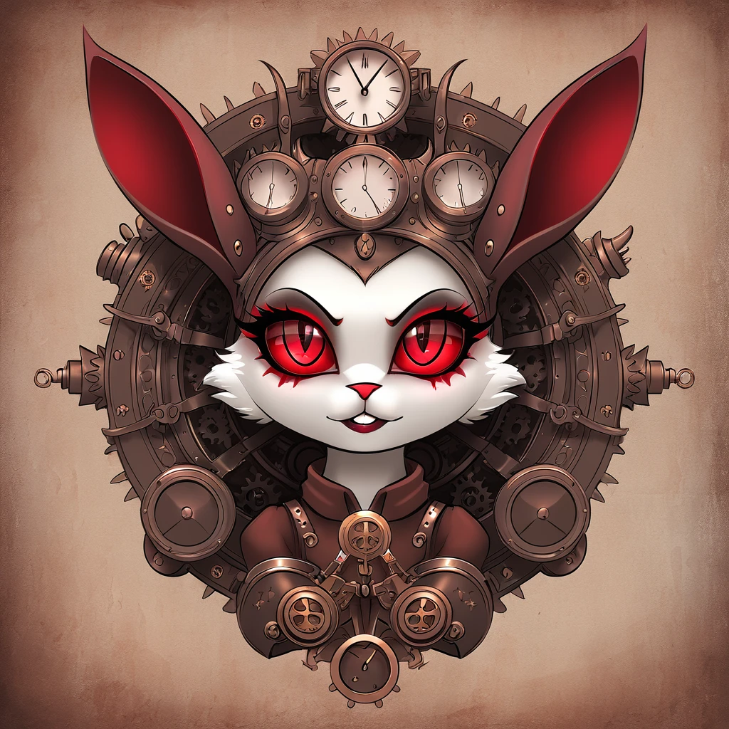 Evil little rabbit with crimson eyes in steampunk art style