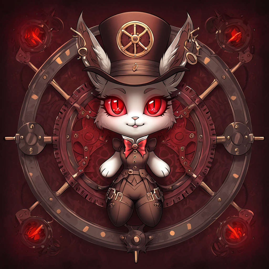 Evil little rabbit with crimson eyes in steampunk art style