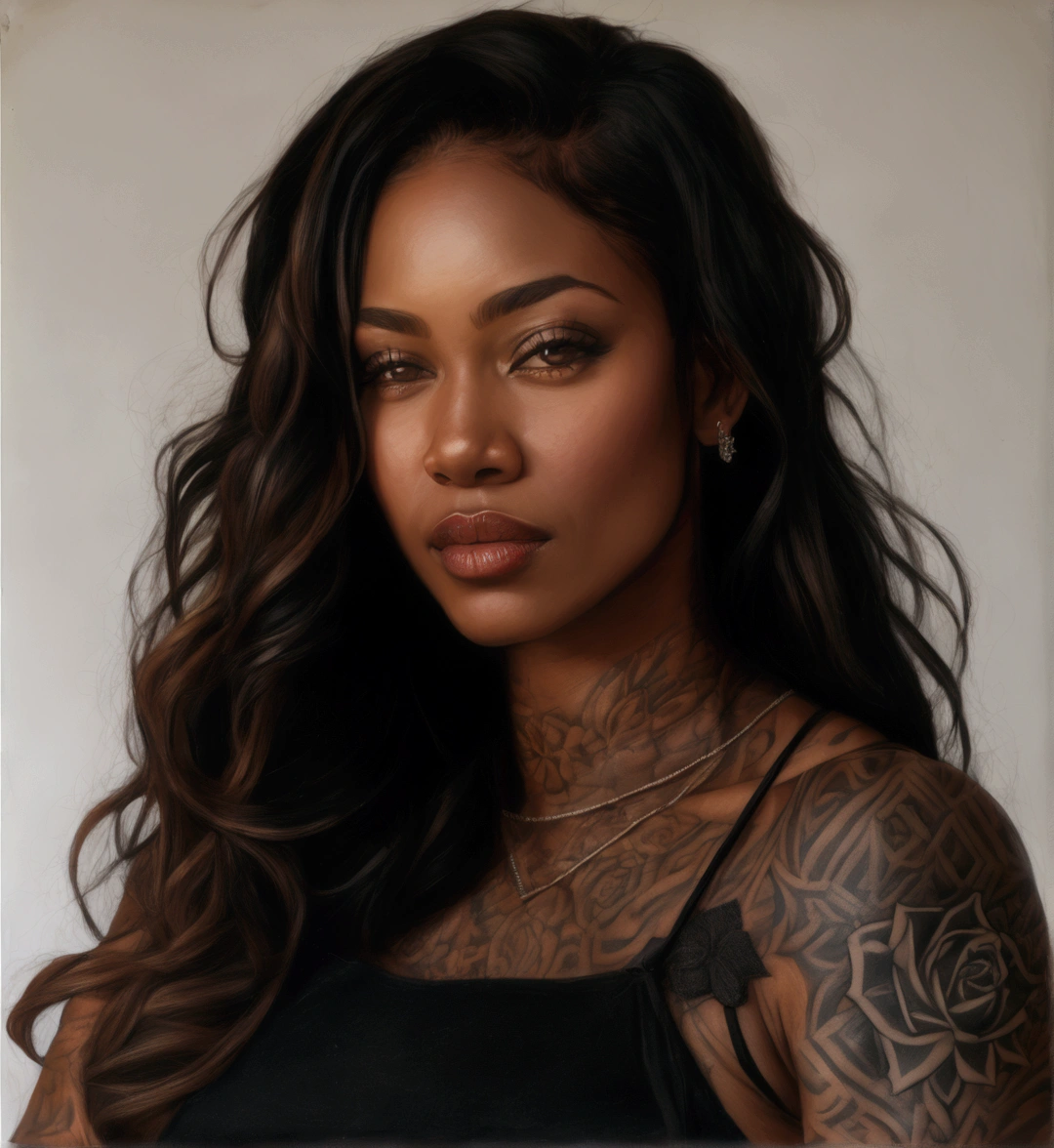 a close-up of a woman with a tattoo on her arm, photo of a black woman, Retrato de Maci Holloway, she is the queen of black roses, profile image, beautiful woman, Alana Fletcher, taken at the beginning of 2020, tatuados, tatuados, african american woman, face and full body portrait, featured art, inspired by Jessie Alexandra Dick