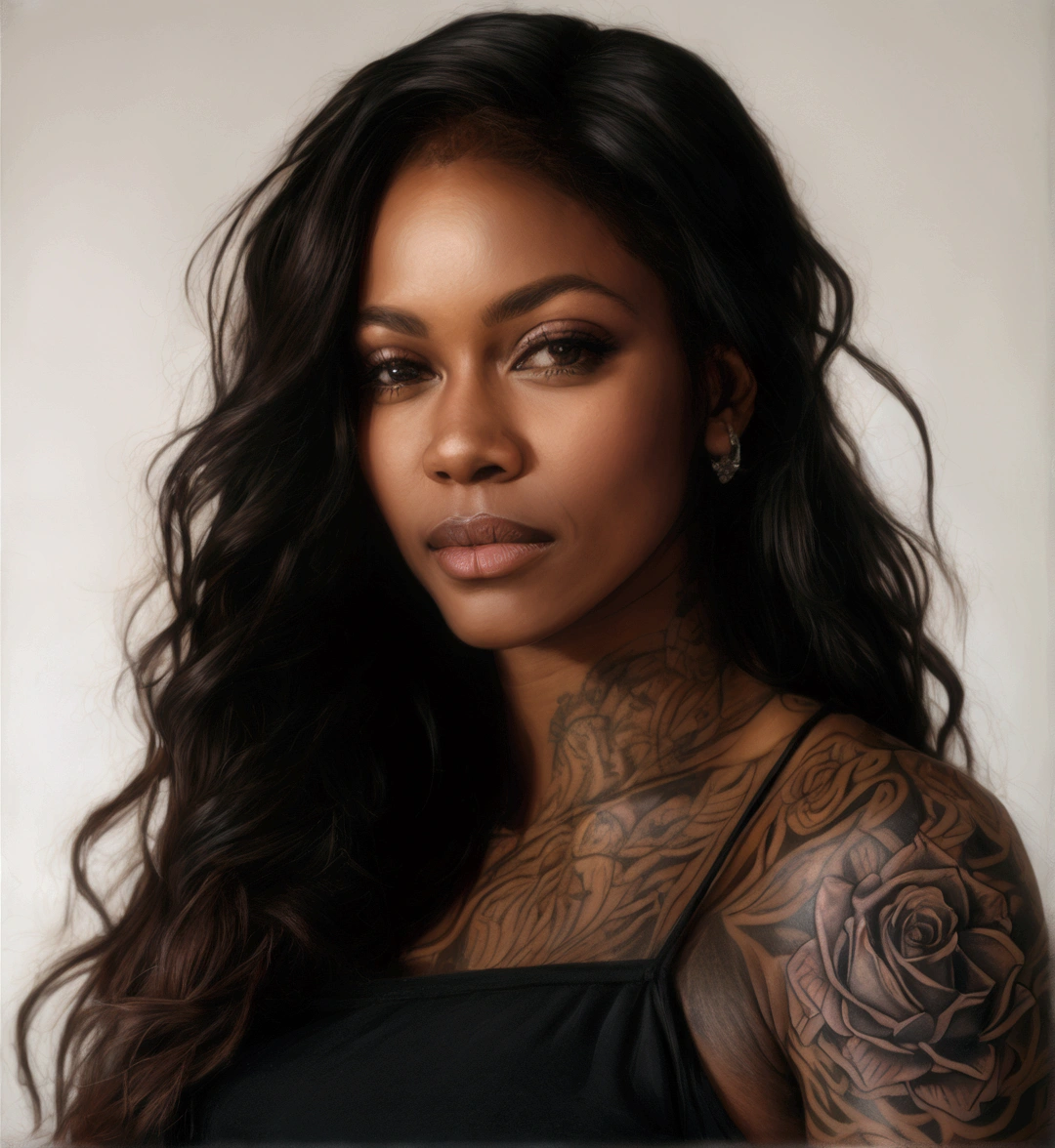 a close-up of a woman with a tattoo on her arm, photo of a black woman, Retrato de Maci Holloway, she is the queen of black roses, profile image, beautiful woman, Alana Fletcher, taken at the beginning of 2020, tatuados, tatuados, african american woman, face and full body portrait, featured art, inspired by Jessie Alexandra Dick