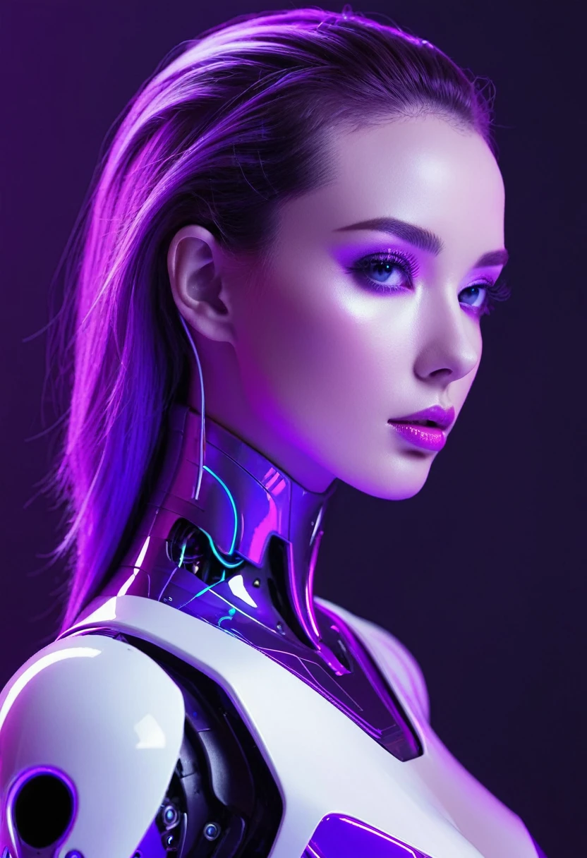 Girl woman sensual humanoid robot sexy cute profile colors neon purple purple 1080×1920 futuristic provocative robot