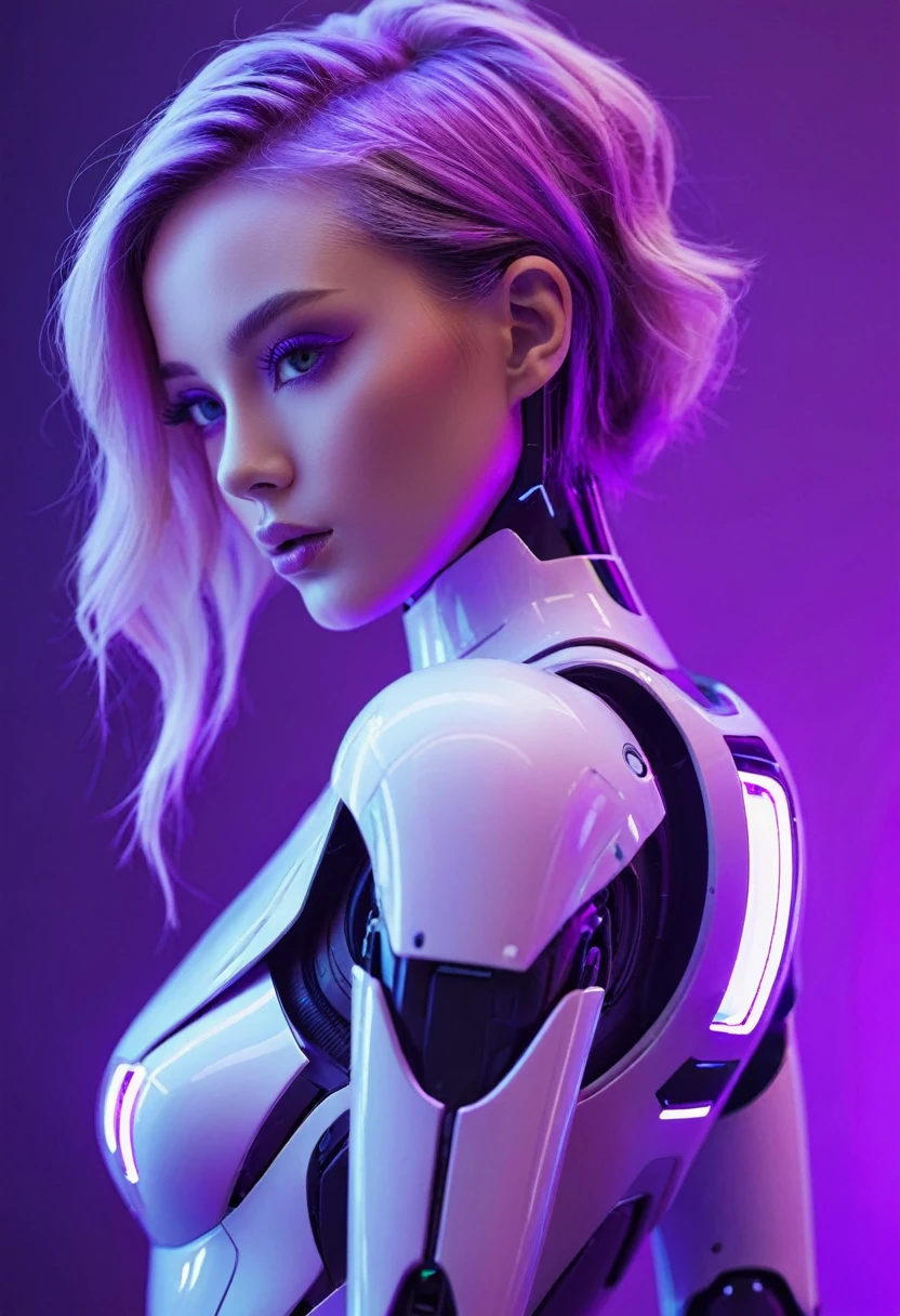 Girl woman sensual humanoid robot sexy cute profile colors neon purple purple 1080×1920 futuristic provocative robot
