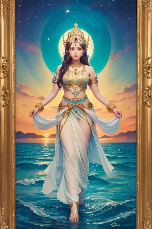 An illustrated goddess facing forward