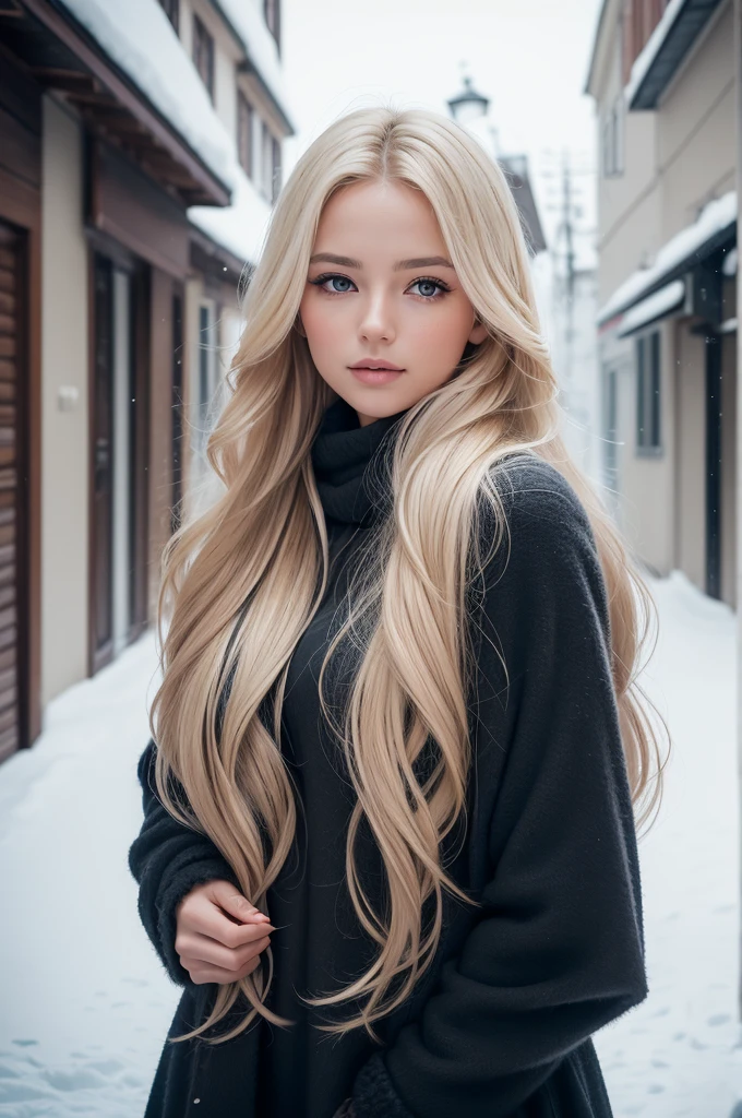 proFessional portrait photograph oF a gorgeous Norwegian girl in winter clothing with long wavy blonde hair, sultry Flirty look, gorgeous symmetrical Face, linda maquiagem natural, wearing elegante warm winter Fashion clothing, ((parado do lado de fora na rua nevada da cidade)), impressionante ambiente urbano moderno, ultra realistic, arte conceitual, elegante, Altamente detalhado, Intrincado, sharp Focus, depth oF Field, F/1. 8, 85mm, tiro médio, meio do tiro, (((proFessionally color graded))), bright soFt diFFused light, (volumetric Fog), tendências no instagram, hd 4k, 8K