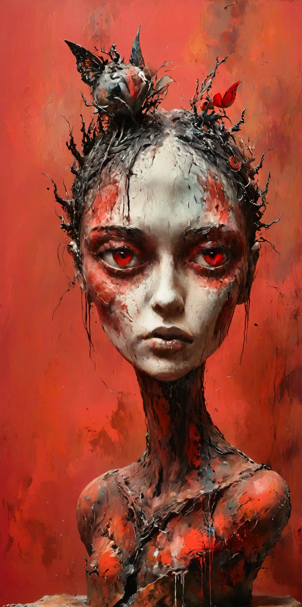 Abstract Sculpture，weird，Abstract Art,Surrealism，Red background