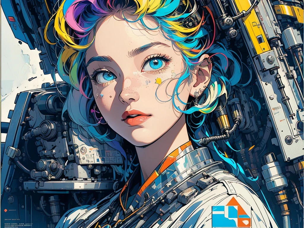 (((masterpiece, highest quality))),(((solo:1.2))),(((1girl:1.2))),32k wallpaper, very detailed, poster, vintage science fiction,(((((geometric cinematic movie poster))))), ((bauhaus)),(shape),(((abstract))),(mid century modern),movie poster,(((((portfolio))))),(((((Close-up))))),(((((bust up))))),((((more various angle)))),((((highlight)))),Vast landscape,((((heterochromia)))),(((complete. detailed face))),((((Extremely talented)))),(((((most complecated futristic machine))))),(Colorful color scheme),reflect mechanic