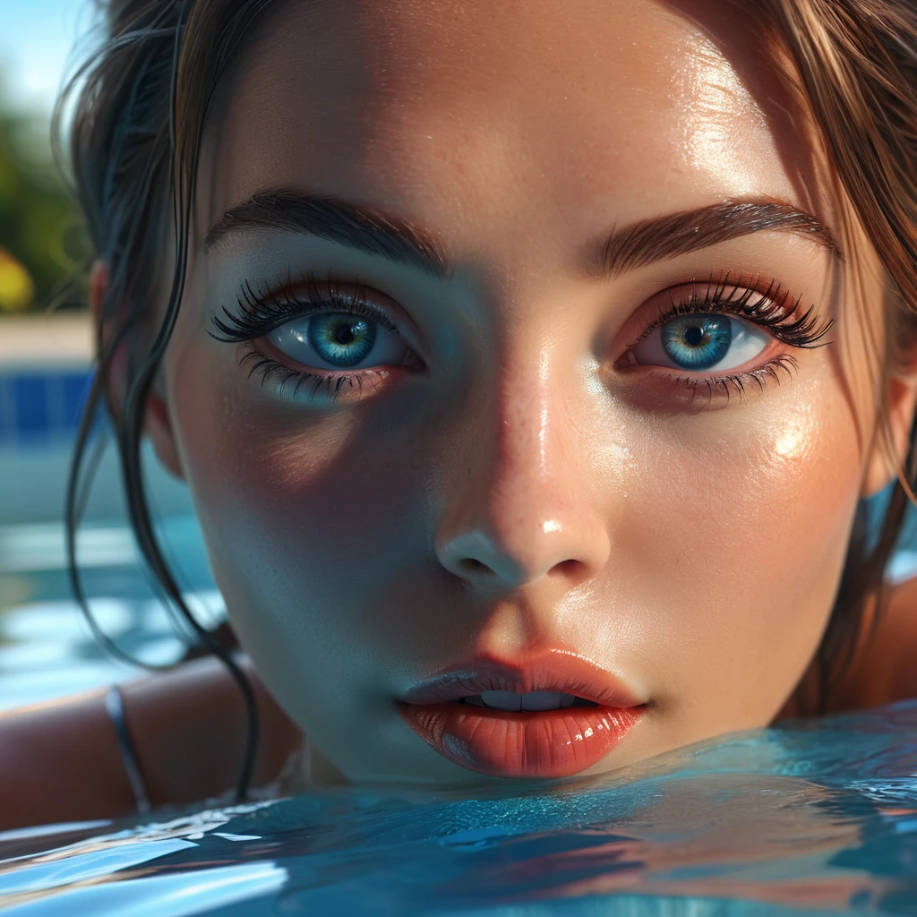 A girl in a luxurious swimming pool .,illustration,beautiful detailed eyes,beautiful detailed lips,extremely detailed eyes and face,long eyelashes,Best Quality,4k,8k,High resolution,masterpiece:1.2,ultra detailed,realist,photorealist,photo-realist:1.37,HdR,HD,studio lighting,Ultrafine paint,sharp focus,physically based rendering,extreme detailed description,professional,vivid colors,Portraits,landscape,horror,cheered up,Science fiction,Photography,Conceptual artists,vibrant colors,warm tones,Soft lighting, sexy hiper real